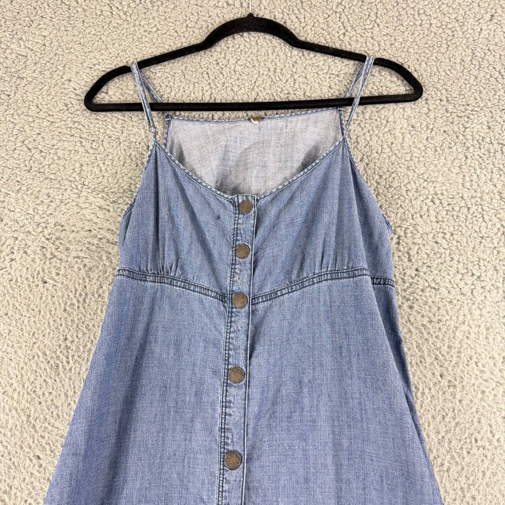 Free People Maxi Dress Women S Blue Chambray Button Front Cutout Ruffle High Low - Picture 3 of 11